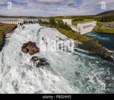 Centrale idroelettrica, Ljosafossvirkjun, Ulfljotsvatn lago, South Coast, Islanda Foto Stock