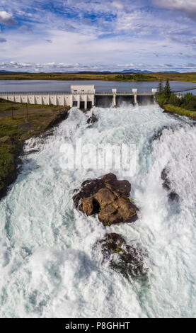 Centrale idroelettrica, Ljosafossvirkjun, Ulfljotsvatn lago, South Coast, Islanda Foto Stock