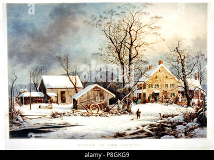 In inverno il paese in una fredda mattina Currier e Ives ca 1863 Foto Stock