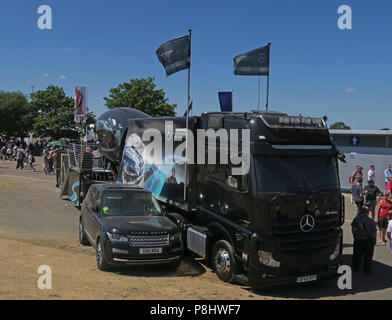 Mercedes F1 auto simulatore il GP di Gran Bretagna di Formula Uno, circuito di Silverstone, Towcester, Northamptonshire, England, Regno Unito, NN12 8TL Foto Stock