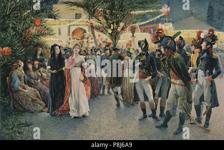 "Bonaparte, Kleber, Eugène de Beauharnais, Lasalle e Junot al giardino di Tivoli in Cairo ", 1896. Artista: sconosciuto. Foto Stock