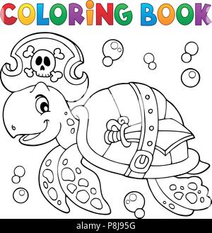 Libro da colorare pirate turtle tema 1 - eps10 illustrazione vettoriale. Illustrazione Vettoriale