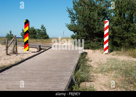 Il Boardwalk sull'ex striscia della morte, la frontiera tra la Germania e la Polonia, Mar Baltico, Ahlbeck, Swinemünde, isola di Usedom Foto Stock