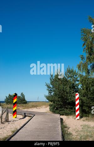 Il Boardwalk sull'ex striscia della morte, la frontiera tra la Germania e la Polonia, Mar Baltico, Ahlbeck, Swinemünde, isola di Usedom Foto Stock