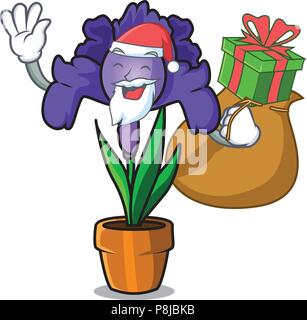 Santa con dono iris flower mascotte cartoon Illustrazione Vettoriale