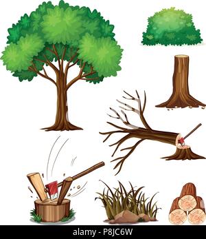 Un set di taglio illustrazione ad albero Illustrazione Vettoriale