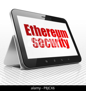 Concetto Blockchain: Computer tablet con sicurezza Ethereum sul display Foto Stock