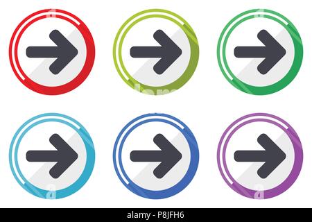 Freccia destra icone vettoriali, set di colorato design piatto i simboli di internet su sfondo bianco Illustrazione Vettoriale