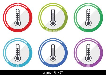 Termometro icone vettoriali, set di colorato design piatto i simboli di internet su sfondo bianco Illustrazione Vettoriale