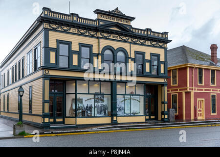 Pass bianco e Yukon Route amministrazione ferroviaria Edificio, Skagway, Alaska, Stati Uniti, STATI UNITI D'AMERICA, Martedì 22 Maggio, 2018. Foto Stock