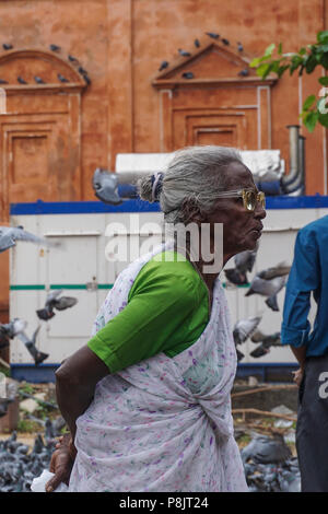 Jaipur, India - 1 Nov 2015. Una vecchia donna che cammina sulla strada a Jaipur, India. Jaipur è il capitale e la più grande città dello stato indiano del Rajast Foto Stock