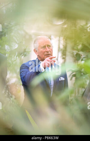 Il Principe di Galles durante una visita al Royal Botanic Gardens di Kew, Londra, per celebrare il recentemente restaurato casa clima temperato e il tour della restaurata Grande Pagoda. Foto Stock