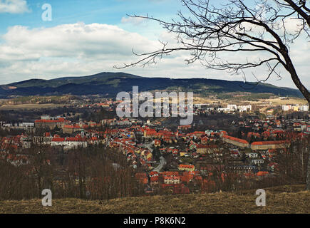 Vista superiore a Cesky Krumlov, Repubblica Ceca. UNESCO - Sito Patrimonio dell'umanità. Foto Stock