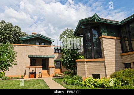 Questo raffinato esempio di Frank Lloyd Wright prairie architettura di stile è stato commissionato dalla ricca vedova, Susan Lawrence Dana nel 1902 ed è una delle principali t Foto Stock