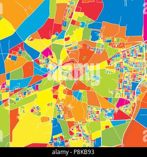 Multan, Pakistan, colorata mappa vettoriale. Strade bianche, ferrovie e acqua. Colore luminoso punto di riferimento forme. Stampa di arte pattern. Illustrazione Vettoriale