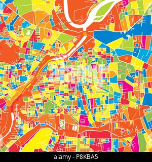 Pune, India, colorata mappa vettoriale. Strade bianche, ferrovie e acqua. Colore luminoso punto di riferimento forme. Stampa di arte pattern. Illustrazione Vettoriale