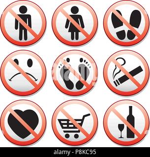 Set di vettore di cartelli di divieto Illustrazione Vettoriale