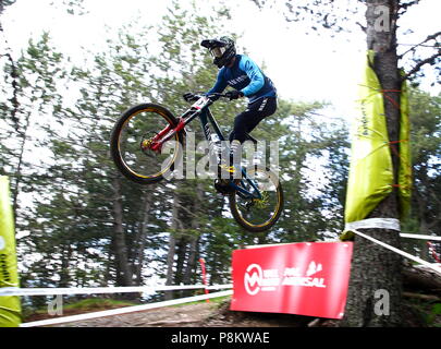 Vallnord, Andorra. 12 luglio 2018. In discesa sua inquietudine Sessione di formazione, UCI, Moutain Bike World Cup , Vallnord Andorra. 12/07/2018 Credit: Joma/Alamy Live News Foto Stock