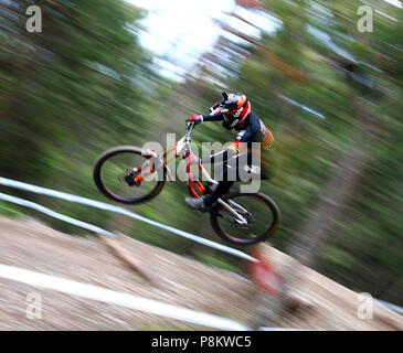 Vallnord, Andorra. 12 luglio 2018. In discesa sua inquietudine Sessione di formazione, UCI, Moutain Bike World Cup , Vallnord Andorra. 12/07/2018 Credit: Joma/Alamy Live News Foto Stock