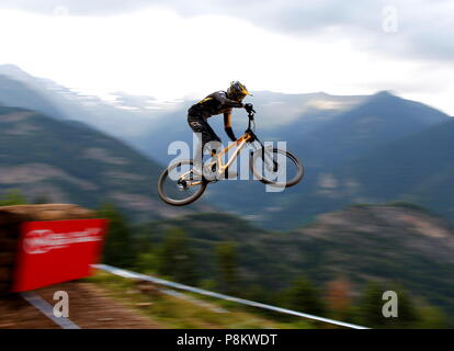 Vallnord, Andorra. 12 luglio 2018. In discesa sua inquietudine Sessione di formazione, UCI, Moutain Bike World Cup , Vallnord Andorra. 12/07/2018 Credit: Joma/Alamy Live News Foto Stock