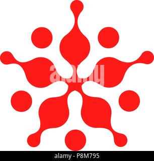 Abstract batterio si diffonde. Forma a stella stilizzata in astratto, colore rosso modello logo. Blot, palloncini, drop, fango, molecola elemento di logo. Il vettore isolato moderno logo a colori. Universal azienda simbolo. Illustrazione Vettoriale