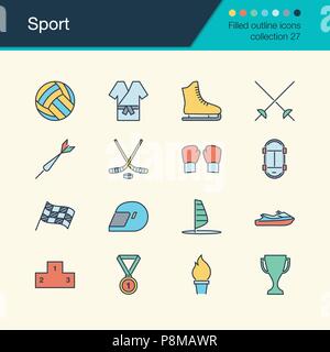 Icone dello sport. Riempito profilo collezione design 27. Per la presentazione, la progettazione grafica, l'applicazione mobile, web design, infographics. Illustrazione Vettoriale. Illustrazione Vettoriale
