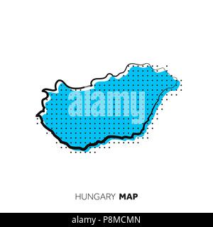Ungheria vettore mappa del paese. Mappa delineare con punti. Illustrazione Vettoriale