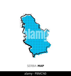 La Serbia vettore mappa del paese. Mappa delineare con punti. Illustrazione Vettoriale