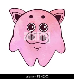 Cartoon carino suino isolati su sfondo bianco. Illustrazione Vettoriale nel disegno stile. Acquerello stilizzato. EPS 10 Illustrazione Vettoriale