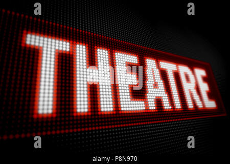 Teatro di testo al neon sul grande display a LED con pixel di grandi dimensioni. Luci di personaggi 3D'illustrazione. Foto Stock
