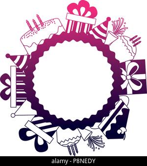 Etichetta di compleanno torta regalo hat decorazione illustrazione vettoriale neon Illustrazione Vettoriale
