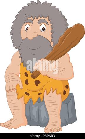 Cartoon caveman holding club Illustrazione Vettoriale