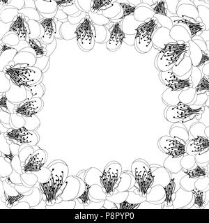Momo pesca fiore Blossom Contorno di confine. Illustrazione Vettoriale. Illustrazione Vettoriale
