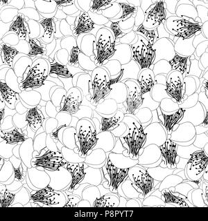 Momo pesca fiore Blossom Outline sfondo senza giunture. Illustrazione Vettoriale. Illustrazione Vettoriale