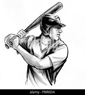 Giocatore di baseball. L'inchiostro bianco e nero illustrazione Foto Stock