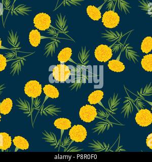 Tagete giallo perfetta su sfondo blu scuro. Illustrazione Vettoriale. Illustrazione Vettoriale