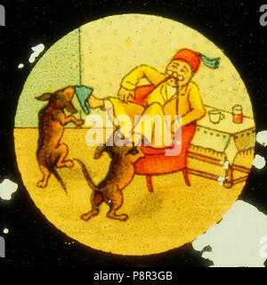 . 540 Storia di un uomo e di due cani tenendo le sue scarpe, foto 4 Foto Stock