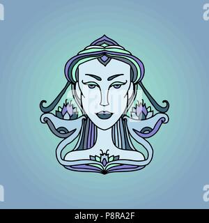 Libra ragazza ritratto. Segno zodiacale. Doodle illustrazione vettoriale. Illustrazione Vettoriale