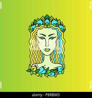 Virgo ragazza ritratto. Segno zodiacale. Doodle illustrazione vettoriale. Illustrazione Vettoriale