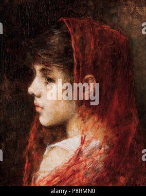 . 33 Alexei Harlamov - Ritratto di una giovane ragazza con un velo di colore rosso Foto Stock