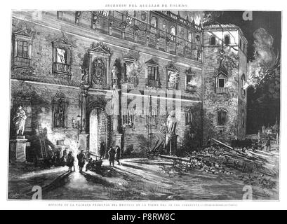 10 1887-01-15, la Ilustración Española y Americana, di incendio del Alcázar de Toledo, Aspecto de la fachada principali, Comba, Rico Foto Stock