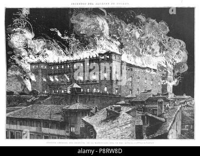 10 1887-01-15, la Ilustración Española y Americana, di incendio del Alcázar de Toledo, Aspecto general del edificio, Comba, Rico Foto Stock
