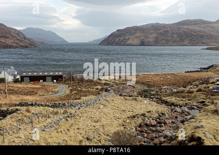 Immagine di panorama della costa intorno all'Isle of Harris, Ebridi Esterne, Scozia. Foto Stock