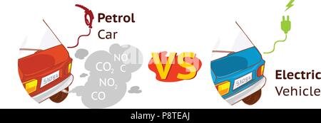 Auto elettrica di carica a benzina e gas station immagine vettoriale Illustrazione Vettoriale