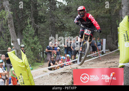 Vallnord, Andorra. 13 luglio 2018. BRYN DICKERSON UCI DI COPPA DEL MONDO ANDORRA VALLNORD 2019 Credit: Martin Silva Cosentino/Alamy Live News Foto Stock