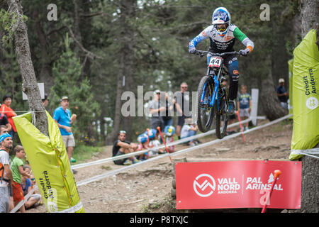 Vallnord, Andorra. 13 luglio 2018. Giacobbe DICKSON UCI DI COPPA DEL MONDO ANDORRA VALLNORD 2019 Credit: Martin Silva Cosentino/Alamy Live News Foto Stock