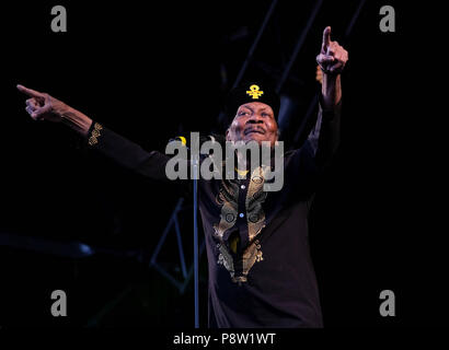 Cornbury giorno del Festival "1 - 13 luglio 2018. Jimmy Cliff esibirsi sul palco, grande Tew station wagon, Oxfordshire, Regno Unito Foto Stock