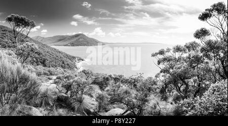 Panorama di Wilsons Promontory National Park, Victoria, Australia in bianco e nero Foto Stock