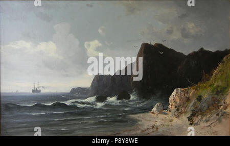 281 F. (Federico) Schafer olio su tela seascape 'Teste del Nord sulla costa del Pacifico, California,' Stephenson's banditori Foto Stock