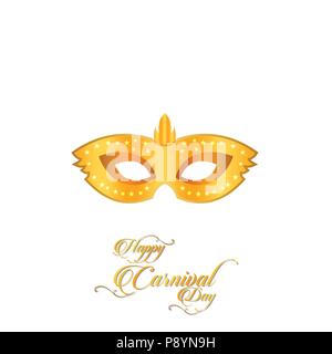 Felice Carnevale brasiliano giorno. golden maschera di Carnevale e la tipografia su sfondo bianco. Per il web design e applicazione di interfaccia, utile anche per infog Illustrazione Vettoriale